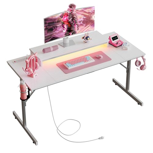 Bestier 52 inch Gaming Desk with Power Outlets and LED Lights F4933