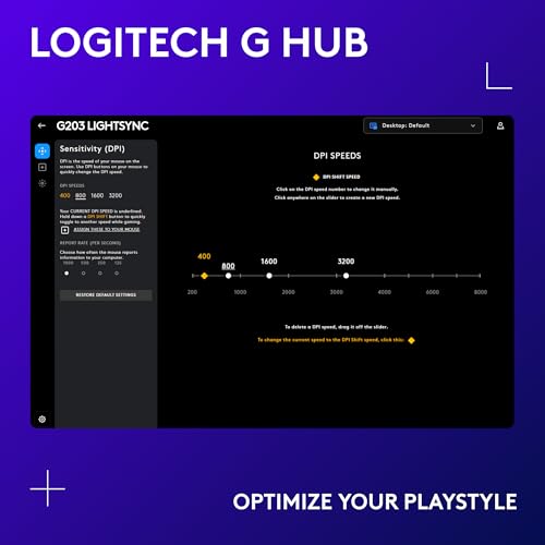 Logitech G203 Wired Gaming Mouse, 8,000 DPI, RGB, 6 Programmable Buttons, PC/Mac - Black U28629