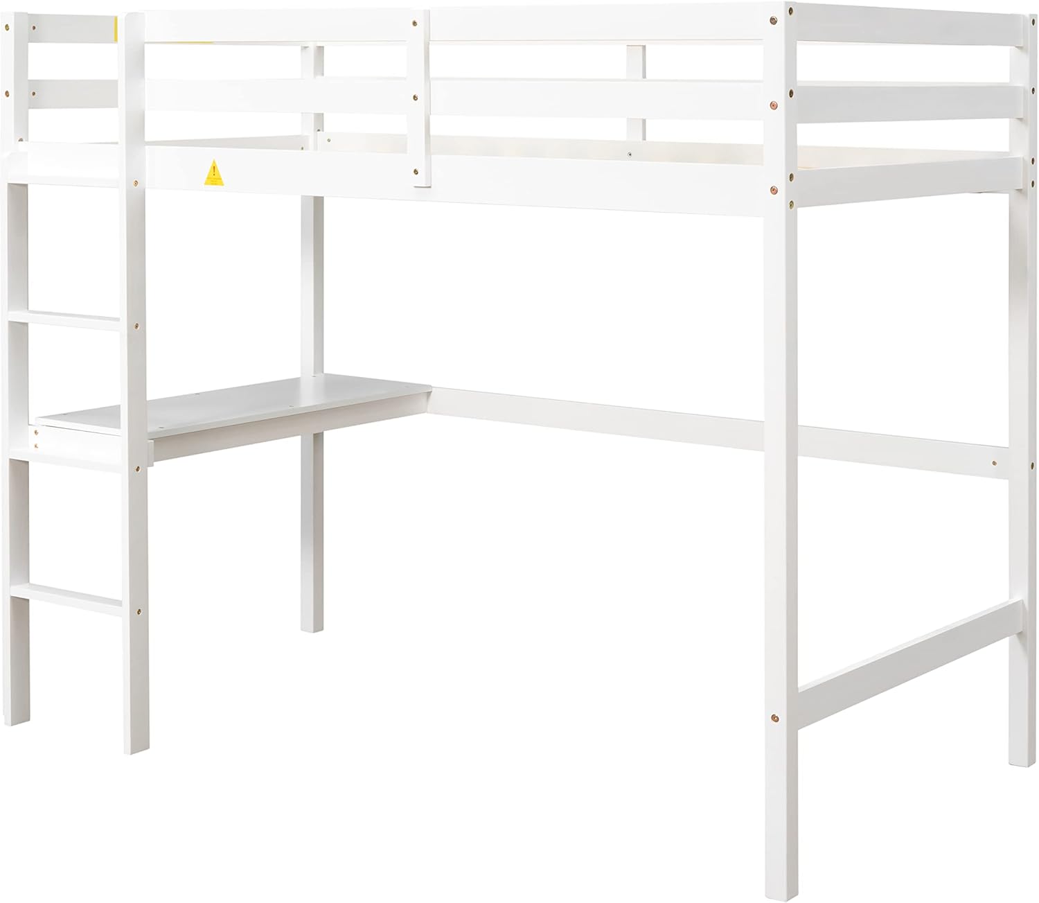 Wooden Twin Size Loft Bed with Desk and Ladder for Kids Teens, White O403068
