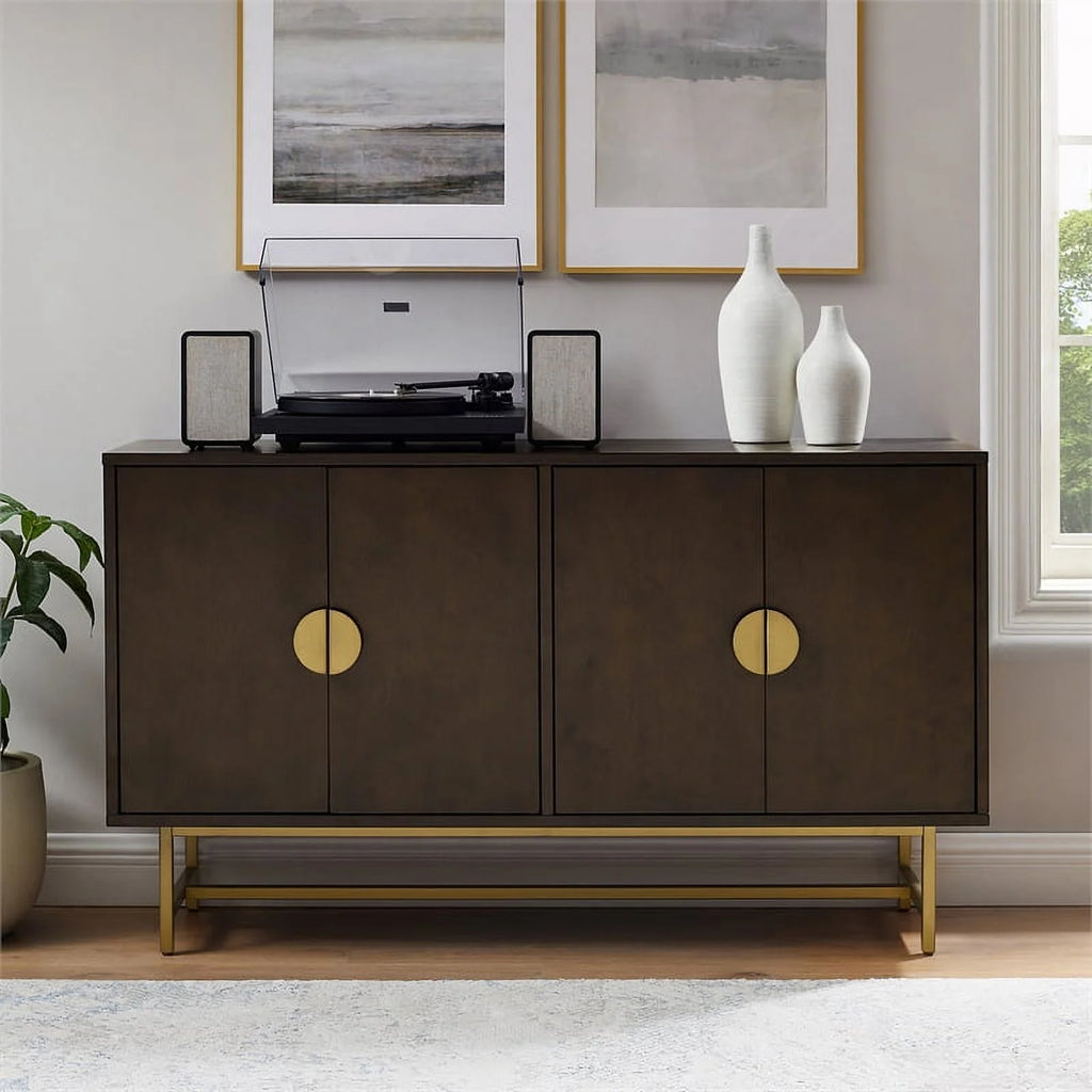 Crosley Furniture Blair Mid-Century Wood/Steel Sideboard, Dark Brown/Gold N739091