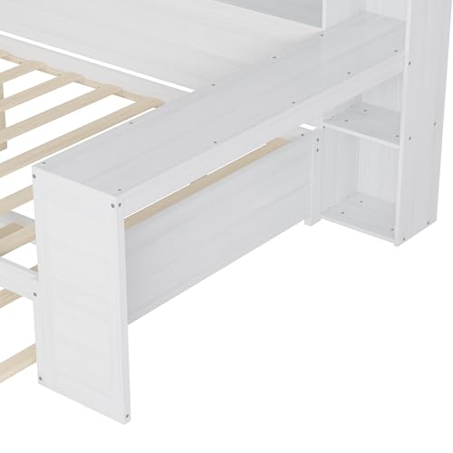 Bellemave Twin Corner Bed Frame with Storage Shelves and Desk, Gray L74206
