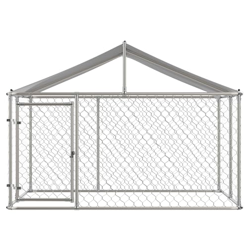 Large Outdoor Dog Kennel Heavy Duty Galvanized Steel with Waterproof Cover V616855