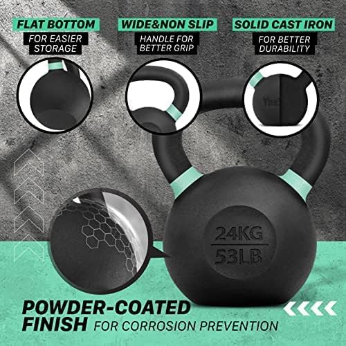 Yes4All Powder Coated Cast Iron Kettlebell Weight Set for Home Gym N15817