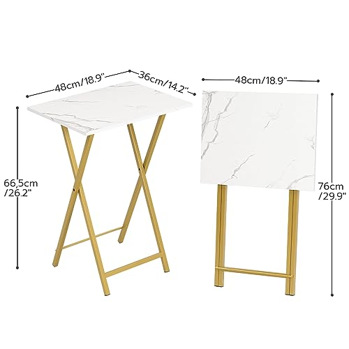 HOOBRO Folding TV Tray Tables, Set of 2, Marble and Gold C48497