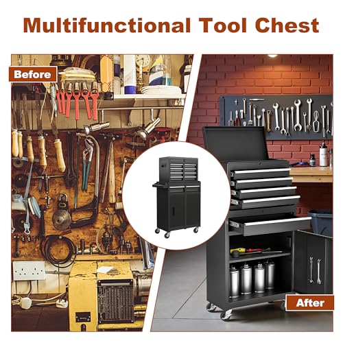 Rolling Tool Chest 5 Drawer Steel Garage Storage Cabinet with Lockable Wheels, Black D430