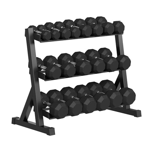 Rubber Coated Hex Dumbbell Weight Set with Rack for Home Gym T691259