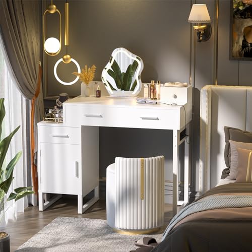 Black Vanity Desk with 4 Drawers and Charging Station O896