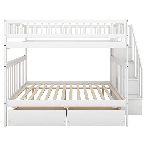 Harper & Bright Designs Twin Size Loft Bed with L-Shaped Desk and Stairs, Solid Wood, White D768