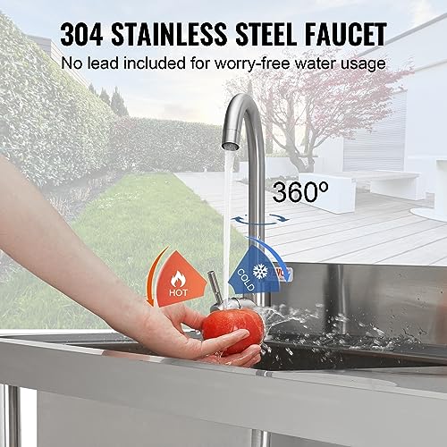 VEVOR Stainless Steel Utility Sink with Workbench Faucet and Legs, 39.4 x 19.1 x 37.4 in L559