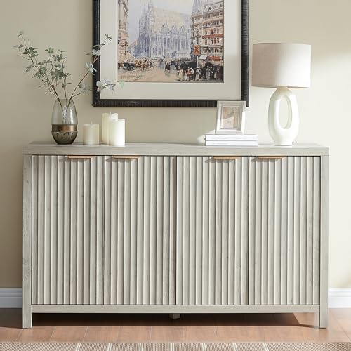 Fluted Sideboard Buffet Cabinet with Storage, 56" Modern Credenza, Natural Y669537