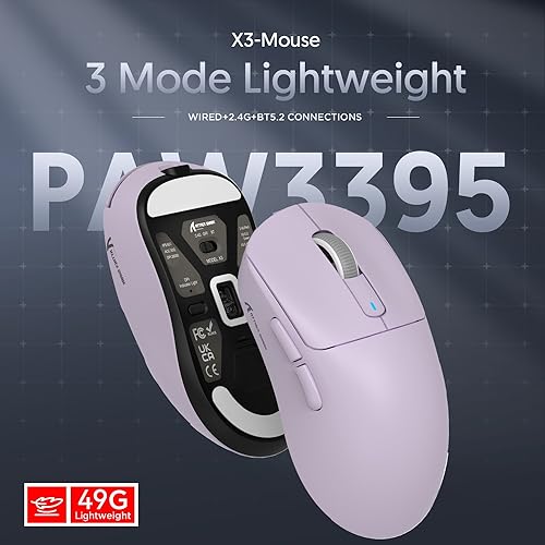 ATTACK SHARK X3 Wireless Gaming Mouse, 49g Ergonomic, PAW3395 26K DPI, White C238377