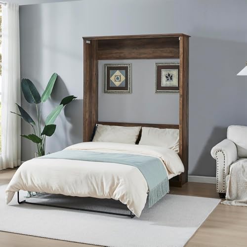 MERITLINE Queen Murphy Bed with Storage Bookcase and Charging Station E996