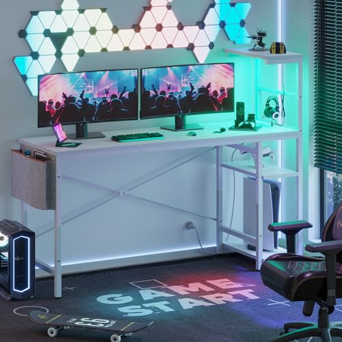 Bestier Gaming Desk with LED Lights, 51.3 Inch Computer Desk Q970