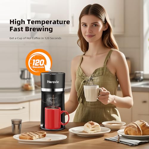 Mini Single Serve Coffee Maker for K Cup & Ground Coffee, Black D139279