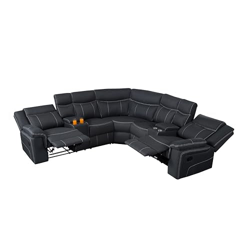 Oversized Manual Recliner 3-Seater Sofa with LED Lights, USB Ports and Cup Holders U78713