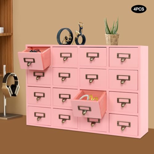 Vintage 16-Drawer Wooden Desktop Organizer with Iron Label Holders N538