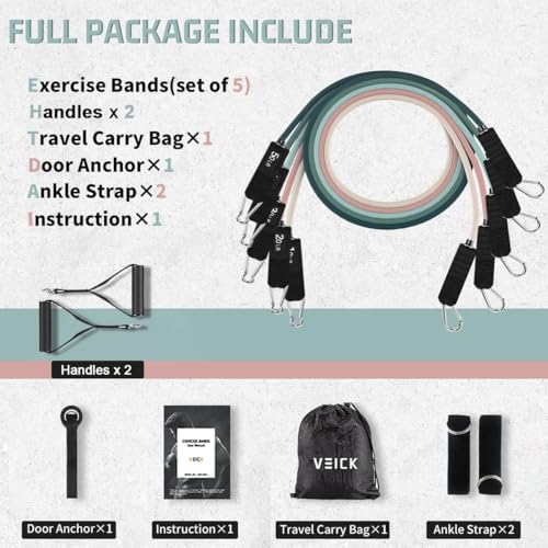 VEICK Resistance Bands with Handles for Home Workout O75059