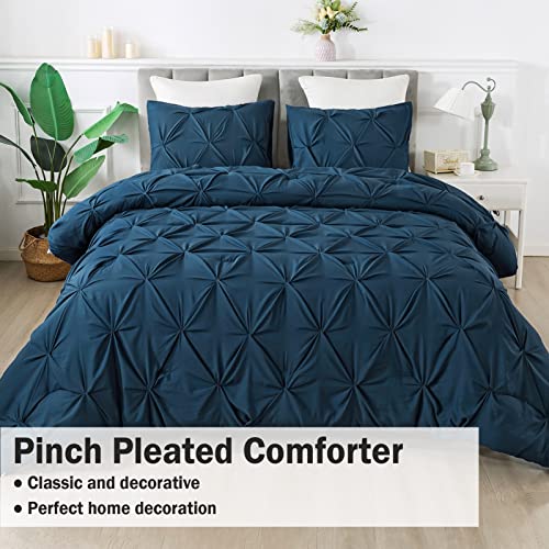 Andency California King Comforter Set Black, Pinch Pleat 3 Pieces K3954