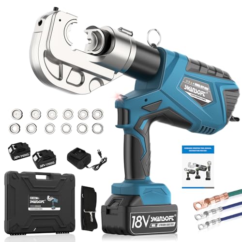 SWANSOFT Electric Hydraulic Cable Lug Crimping Tool, 12Ton 6AWG-800MCM Rechargeable Hydraulic Crimper for Cu/Al Terminal, Continuously Crimp Wire Crimping Tool Kit with 12 Dies,Yellow(HCT-400A)