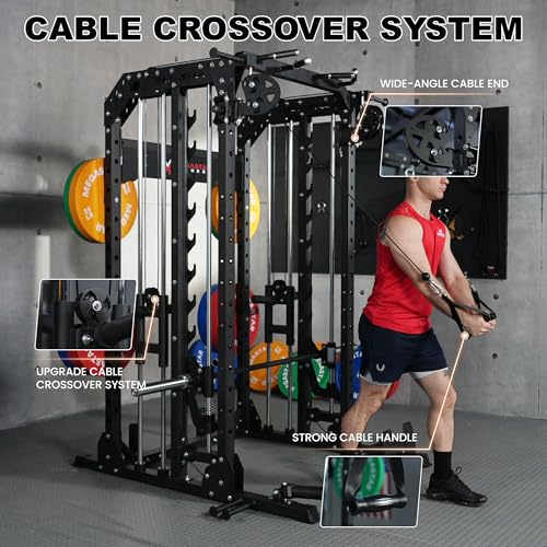 Smith Machine Home Gym with Aluminum Pulley Set - 2000lbs Capacity Power Rack O517