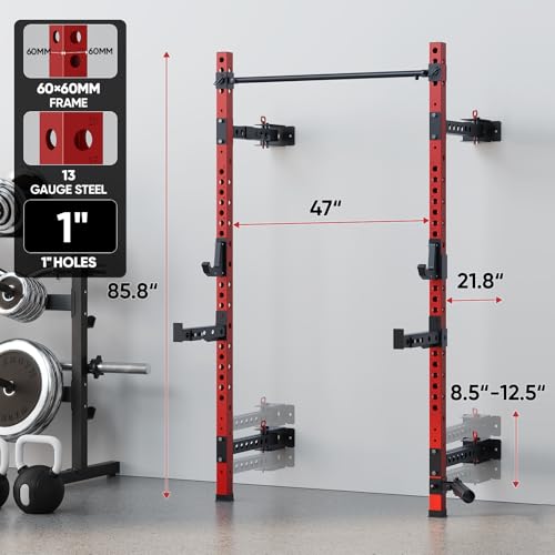 QSNSILK Folding Squat Rack Wall-Mounted Power Cage with Pull-up Bar, 1000LBS Capacity W891961