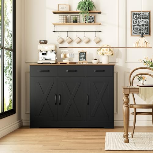 HOSTACK Modern Farmhouse Sideboard Buffet Cabinet with Barn Doors, White U8843