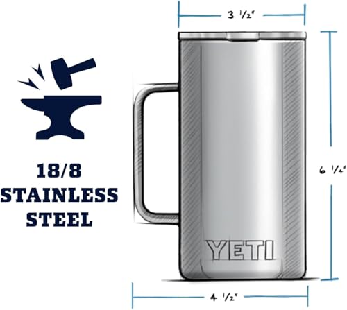 YETI Rambler 24 oz Mug, Stainless Steel, Vacuum Insulated N160