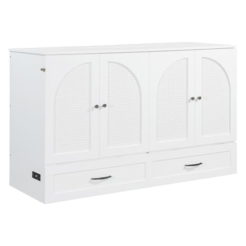 Harper & Bright Designs Queen Murphy Bed Cabinet with USB Charging Station, White D9669