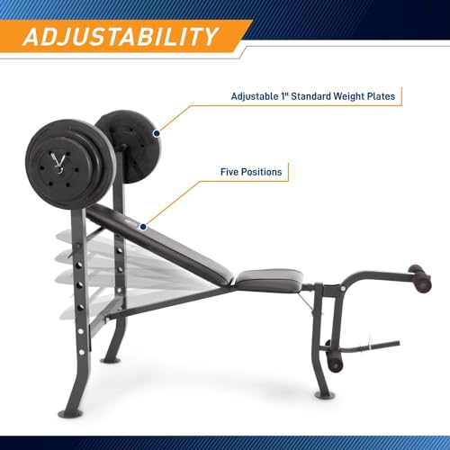 Marcy Standard Weight Bench with Vinyl-Coated Weight Set for Home Gym O2680