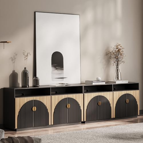 BELLEZE 65 Inch Fluted Buffet Cabinet with Storage, Caramel Brown U96619
