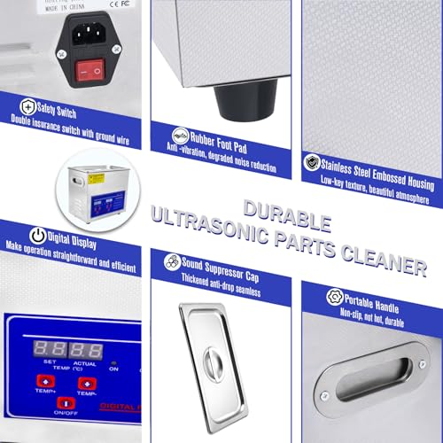 Heated Ultrasonic Parts Cleaner 3L with Digital Timer, 110V G276