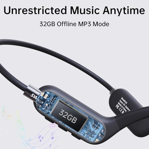 Bone Conduction Headphones Bluetooth, Open Ear with Mic, 32GB MP3, Charcoal Black T52758