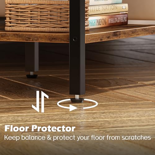 SUPERJARE Nightstand with Charging Station, Fabric Drawer, 3-Tier Storage, Walnut K366263