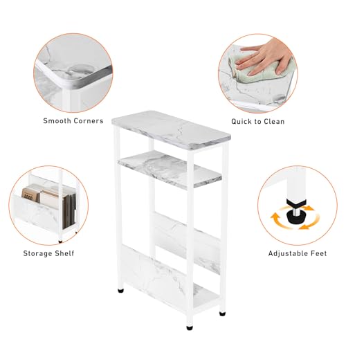 7.1" Narrow 3-Tier Side Table with Magazine Holder, Faux White Marble R580691