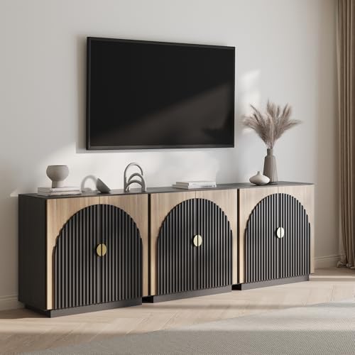 BELLEZE 65 Inch Fluted Buffet Cabinet with Storage, Caramel Brown U96619