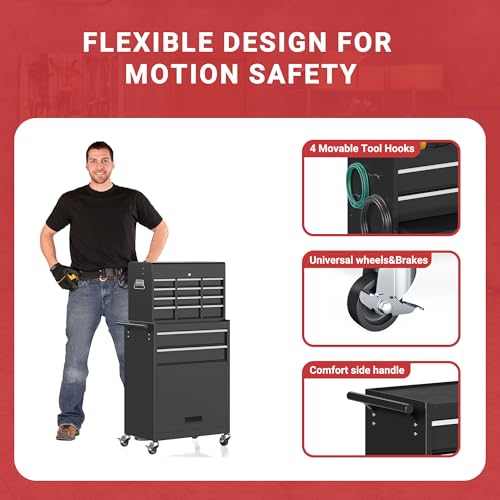 5-Drawer Rolling Tool Chest Storage Cabinet with Detachable Top Tool Box, Black R11137