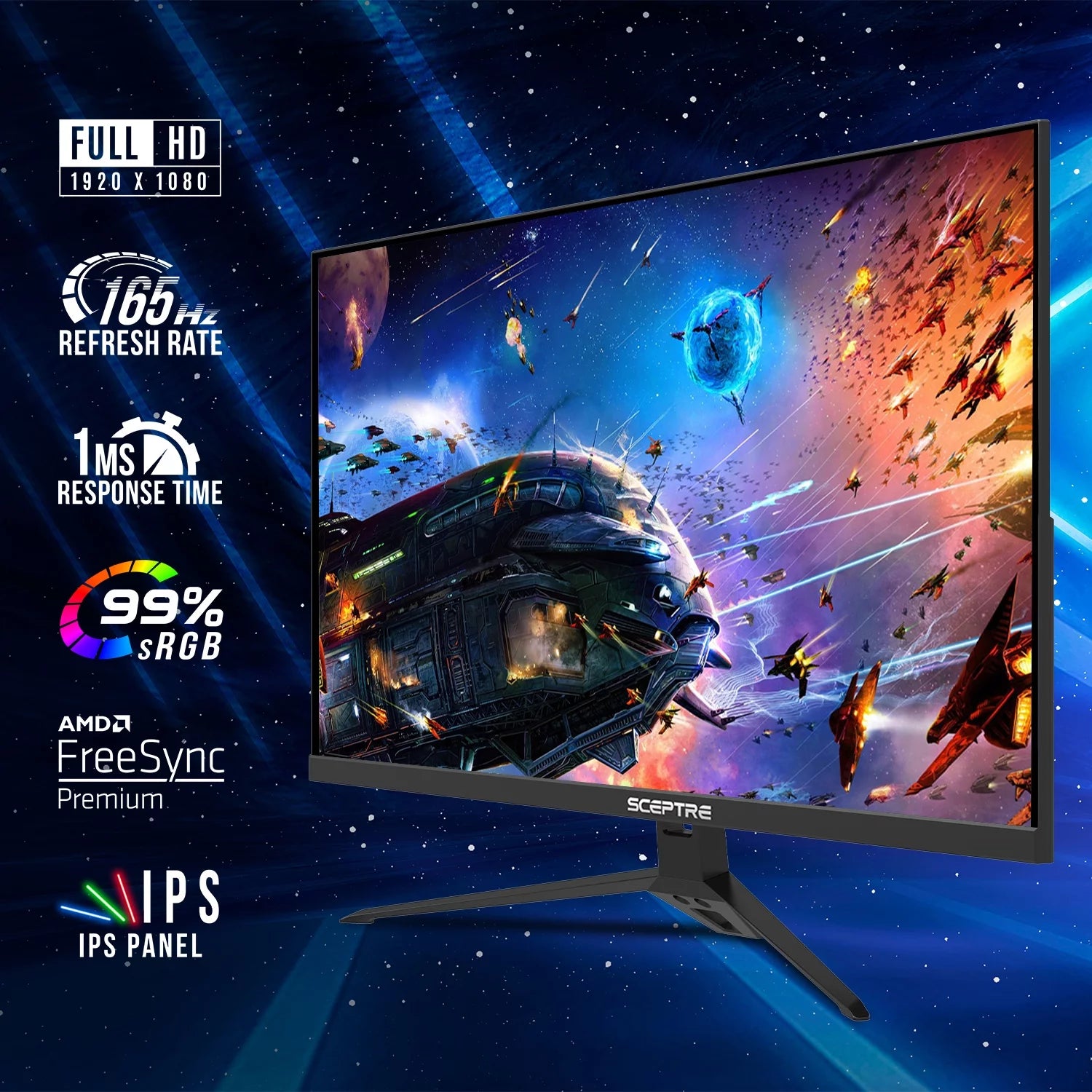 Sceptre 27-inch IPS Gaming Monitor 165Hz DisplayPort HDMI, Machine Black D622952