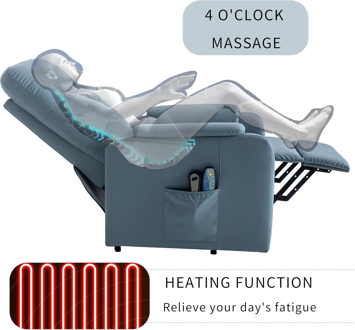 Power Lift Recliner Chair with Adjustable Heated Massage for Elderly, F-Blue R8992