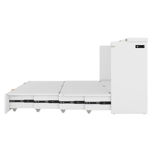 Harper & Bright Designs Queen Murphy Bed Cabinet with USB Charging Station, White D9669