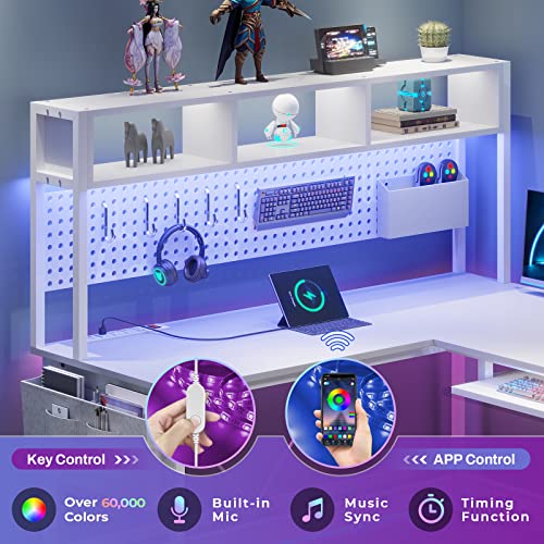 SEDETA L Shaped Gaming Desk with Power Outlet and Pegboard, Black B28201