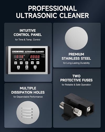 CREWORKS 3L Digital Ultrasonic Cleaner with Degas & Gentle Modes, 120W R572