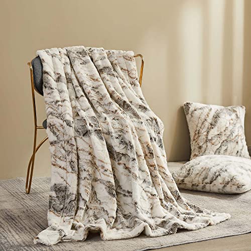 XeGe Double Side Brushed Fuzzy Throw Blanket, Soft Furry Faux Fur Lap Blanket, 50x60 Shaggy Plush Throw Blanket for Bed Couch Sofa Office Living Room Housewarming Gift Farmhouse, Marble Light Grey