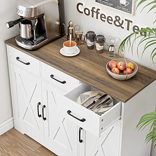 HOSTACK Modern Farmhouse Sideboard Buffet Cabinet with Barn Doors, White U8843