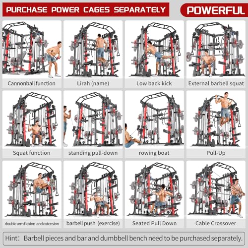 Power Cage Smith Machine Power Rack with Cable Crossover for Home Gym X175525