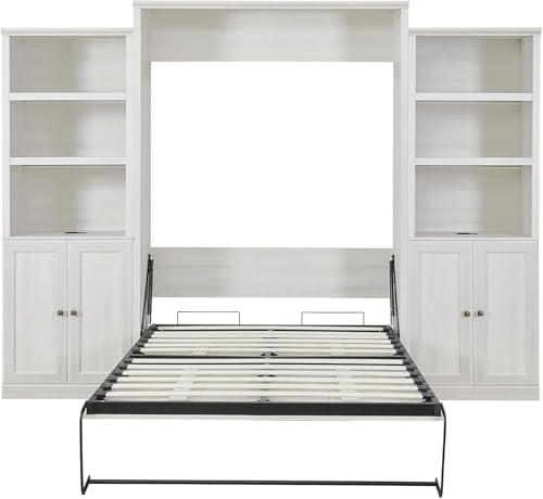 MERITLINE Queen Murphy Bed with Storage Bookcase and Charging Station E996