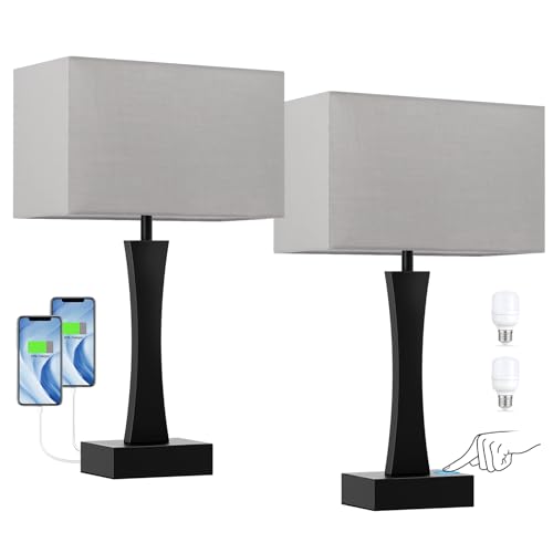3 Way Dimmable Bedside Lamp Set of 2 with USB Ports C63781