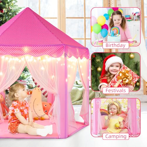 Monobeach Princess Tent Girls Large Playhouse with Star Lights L847553