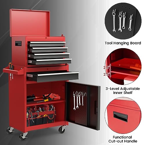 Goplus 5-Drawer Rolling Tool Chest with Lockable Wheels, Gray Z601390