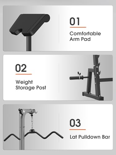 JX FITNESS Olympic Weight Bench with LAT Pulldown and Preacher Curl Pad Q33999
