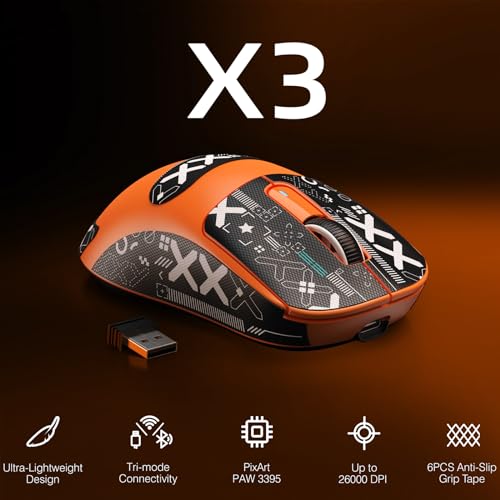 ATTACK SHARK X3 Wireless Gaming Mouse, 49g Ergonomic, PAW3395 26K DPI, White C238377